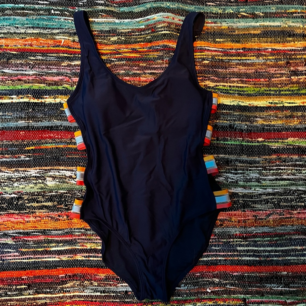 Dark blue with waist cutout one piece size:M